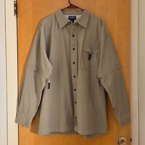 Wear First Button Up Convertible Sleeve Shirt Mens XL Khaki Tan Outdoor Workwear